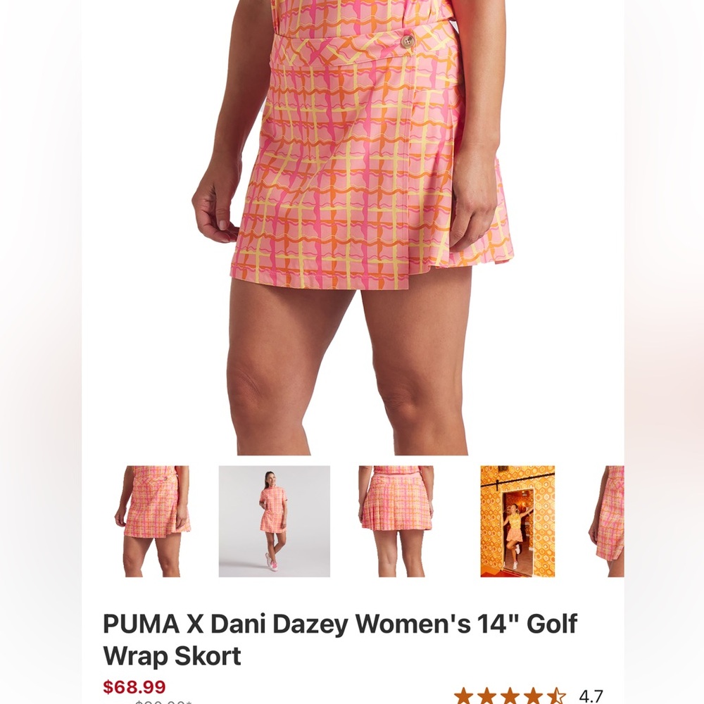 PUMA X Dani Dazey Women's Pink and Yellow Golf Skort and Visor